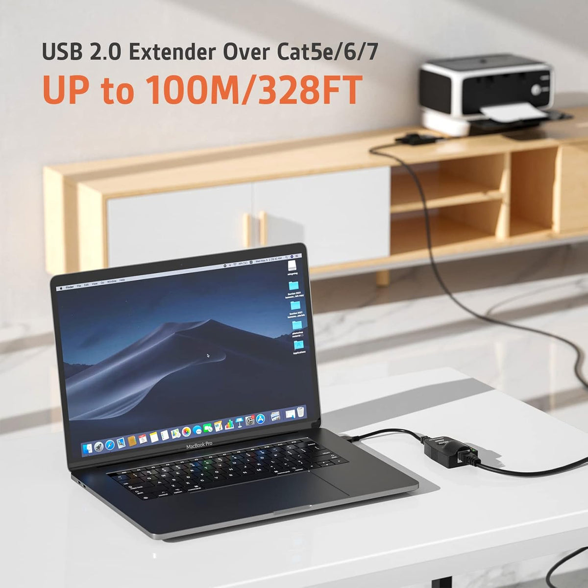 USB 2.0 Extender to RJ45 Over Cat5 5E 6 up to 100 Meter with Power Adapter C4517