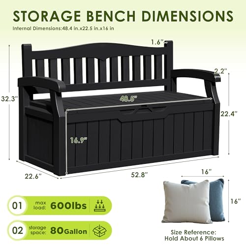 80 Gallon Outdoor Storage Bench Resin Patio Furniture Dark Black I28487