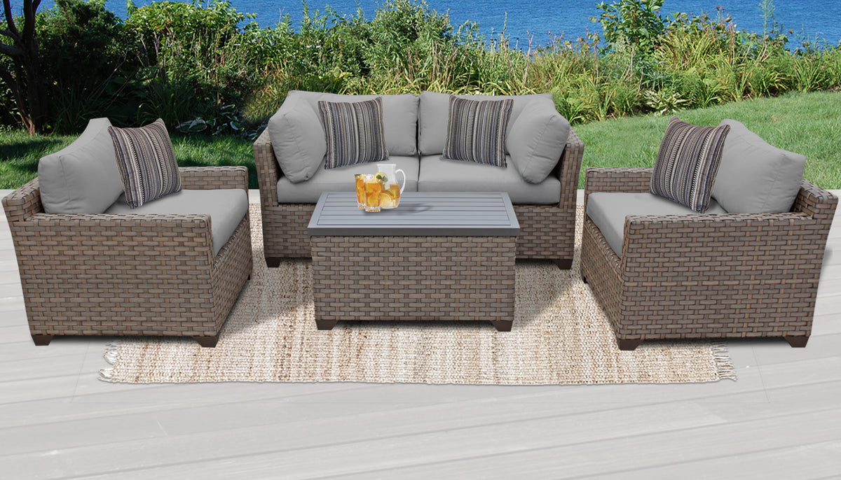 5 Piece Wicker Patio Conversation Set with Club Chair and Cushion Covers W51963