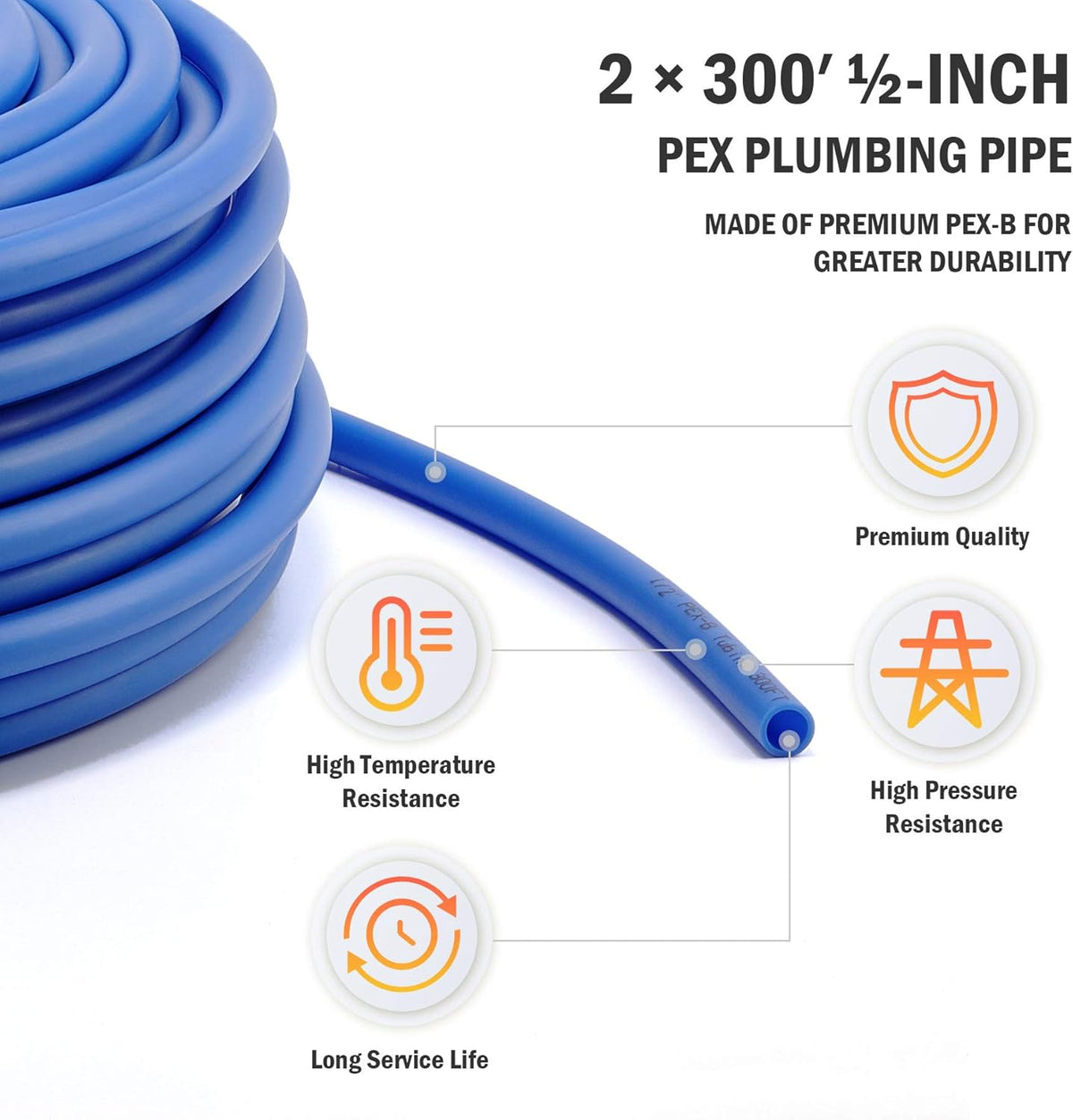 2 Rolls of 300ft PEX-B Coil Hose, Red+Blue K669148