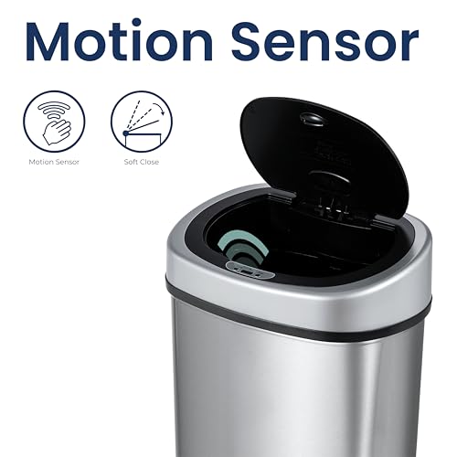 Automatic Touchless Infrared Motion Sensor Trash Can, 13 Gal 50L, Stainless Steel U17467