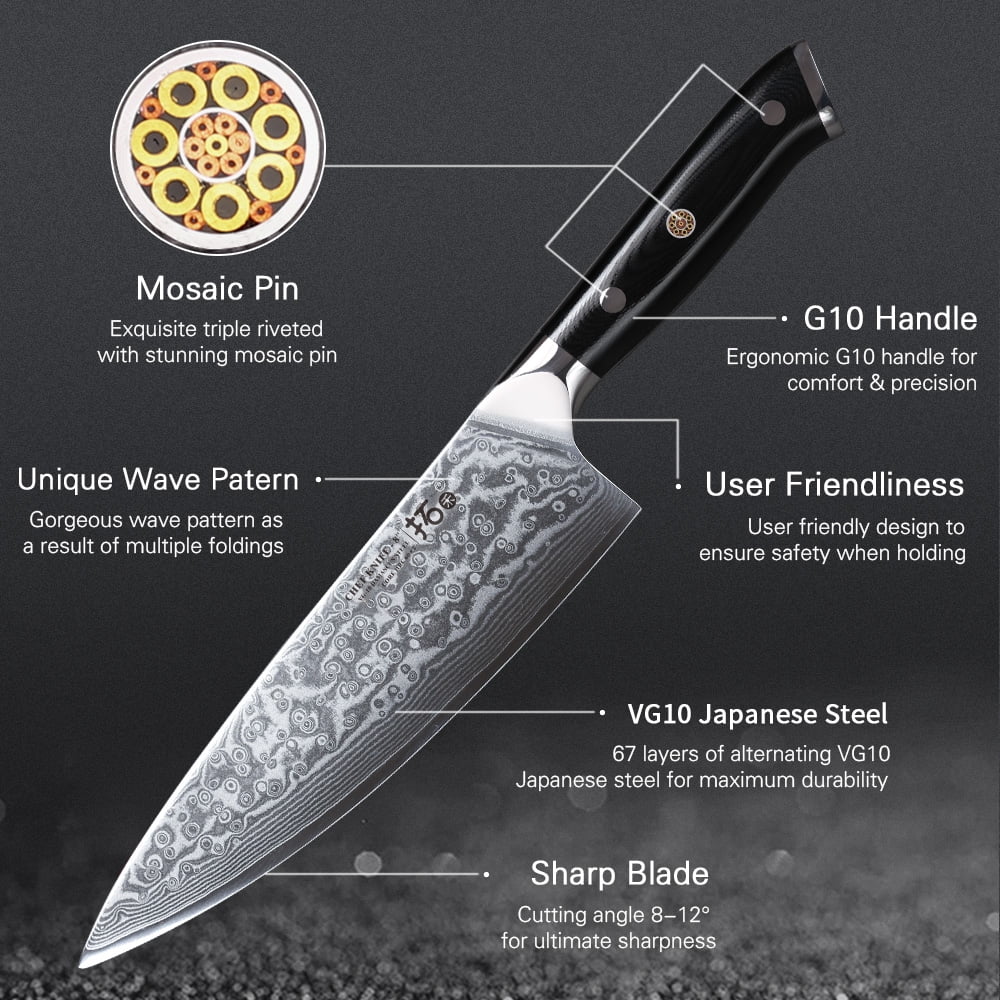6Pcs Japanese VG10 Damascus Steel Kitchen Knife Set with Block Q2937