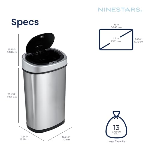 Automatic Touchless Infrared Motion Sensor Trash Can, 13 Gal 50L, Stainless Steel U17467