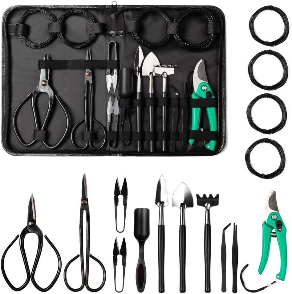 16PCS Bonsai Tree Kit with Pruning Shears and Carbon Steel Scissors L16600