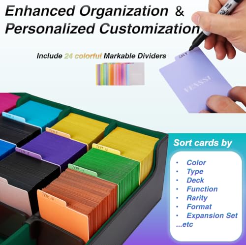Card Storage Box with 24 Colorful Divider Tabs, Black and Grey L629