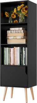 4 Tier Wooden Display Bookshelf, Bathroom Floor Cabinet with 4 Legs, Freestanding Side Corner Storage Cabinet Decor Furniture for Home Office, White/Dark Oak Z15345