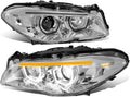 Sequential Turn Signal LED Halo Projector Headlights Assembly for BMW F10 11-13, Chrome Housing, Clear Lens A7504