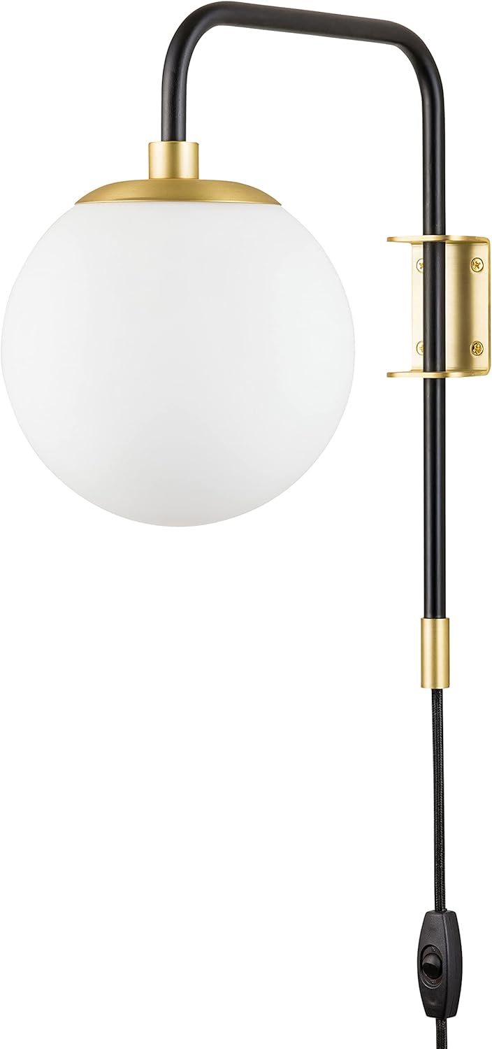 Gold Plug in Swing Arm Wall Sconce with Frosted Glass Globe Shade B13720
