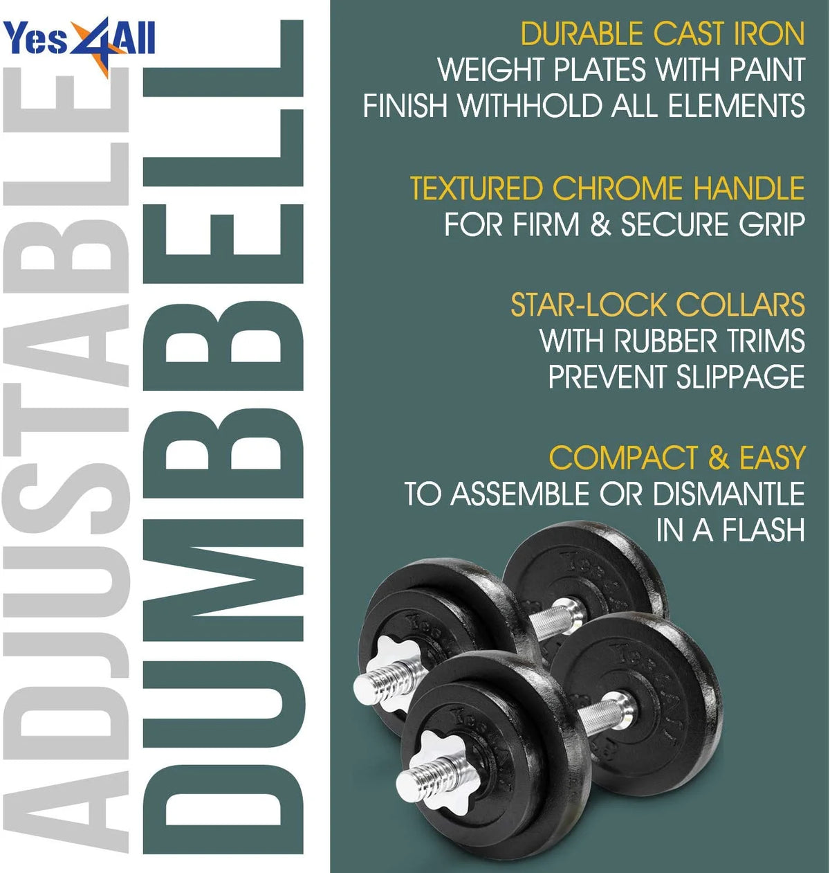 50 lbs Adjustable Cast Iron Dumbbell Set Z207447