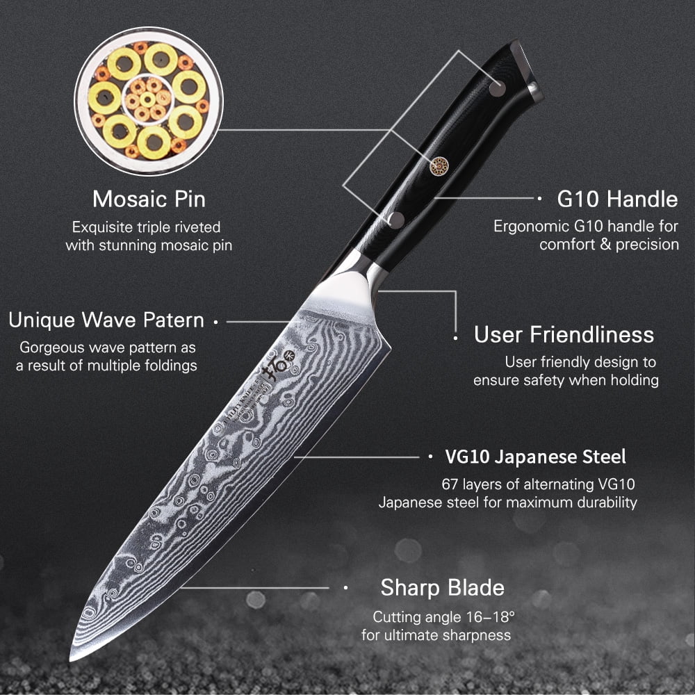 6Pcs Japanese VG10 Damascus Steel Kitchen Knife Set with Block Q2937