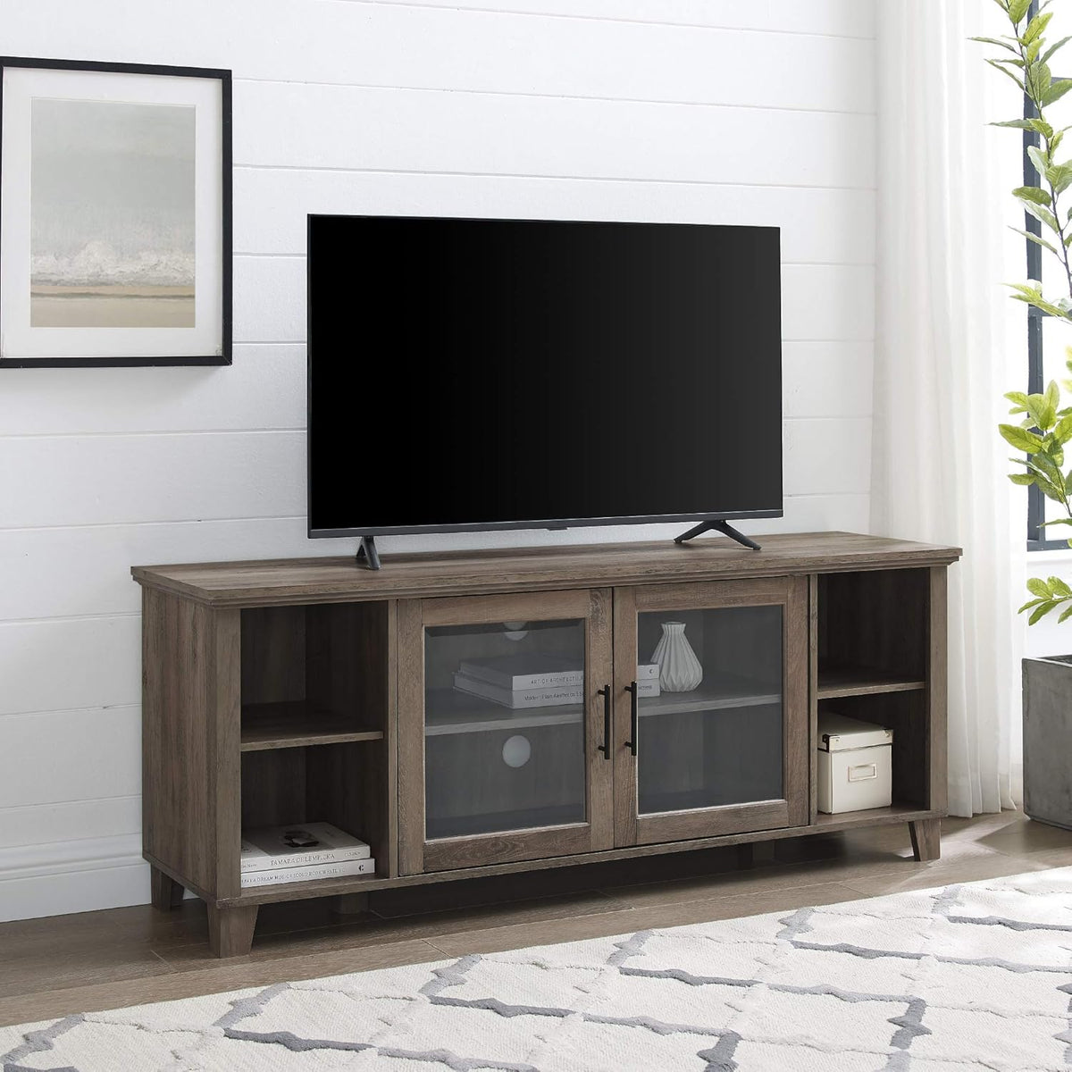 White Oak 70 Inch Glass and Wood TV Stand M181