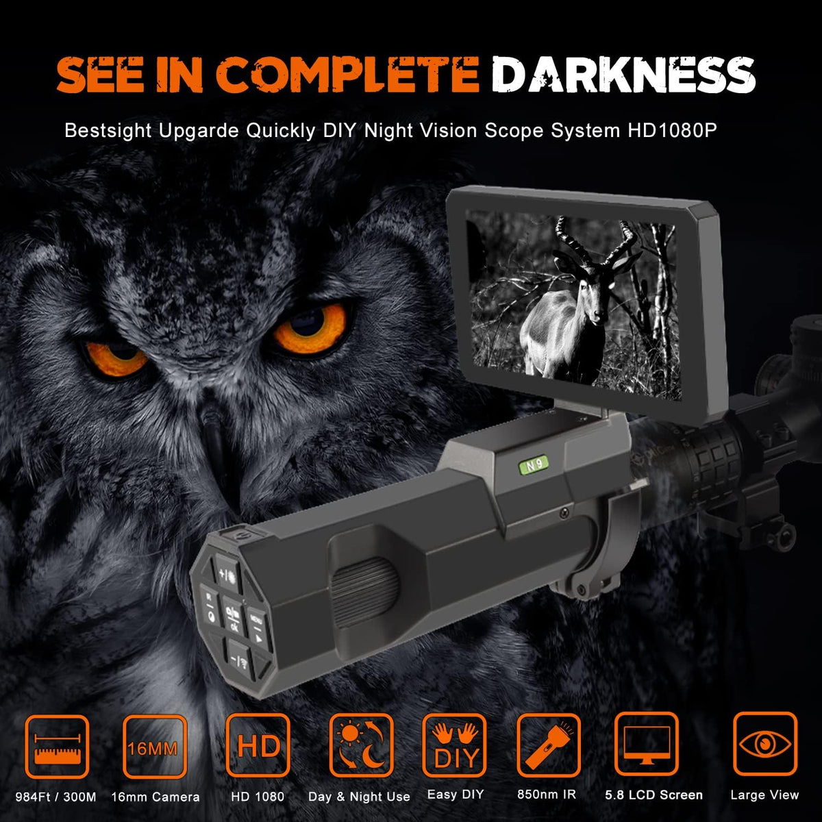 DIY Digital Night Vision Scope with Camera and 5.8 1080P HD Display Screen C60810