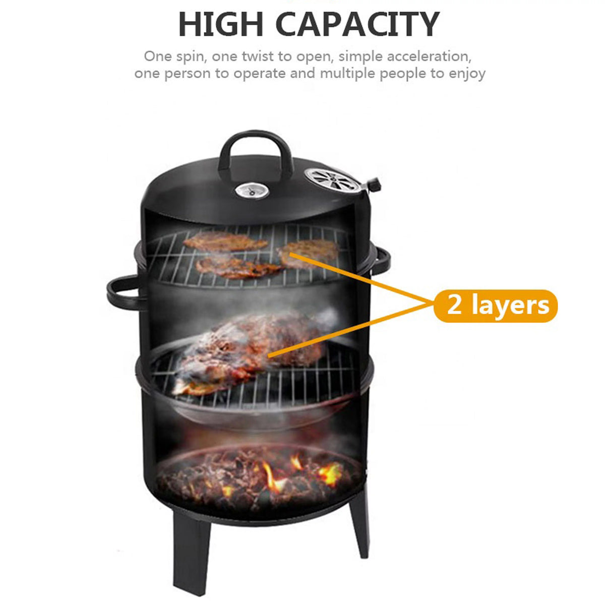 Charcoal BBQ Smoker with Built-in Thermometer H786