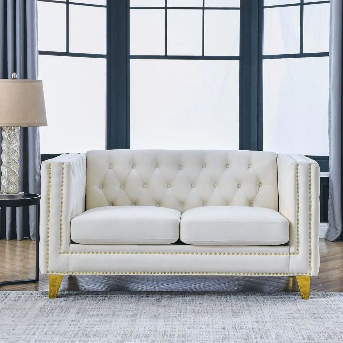 Beige Velvet 2 Seater Tufted Sofa G78590