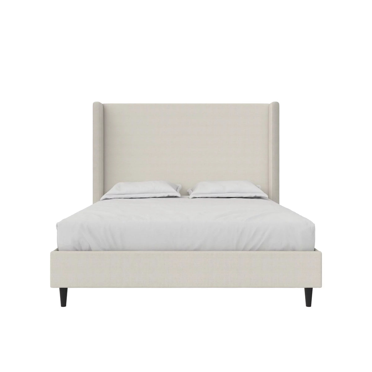 Queen Upholstered Platform Bed Frame with Wingback Headboard S7796