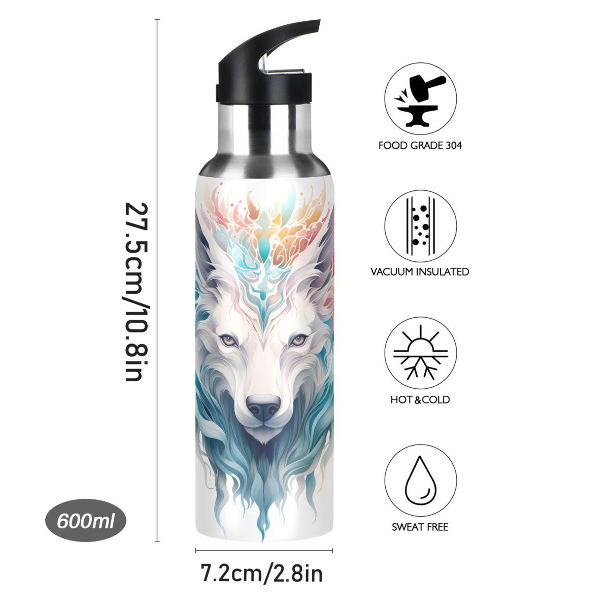 Blue Stainless Steel Insulated Water Bottle with Straw Lid E7308