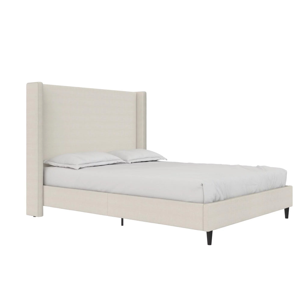 Queen Upholstered Platform Bed Frame with Wingback Headboard S7796