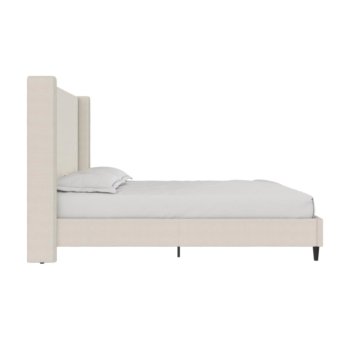 Queen Upholstered Platform Bed Frame with Wingback Headboard S7796