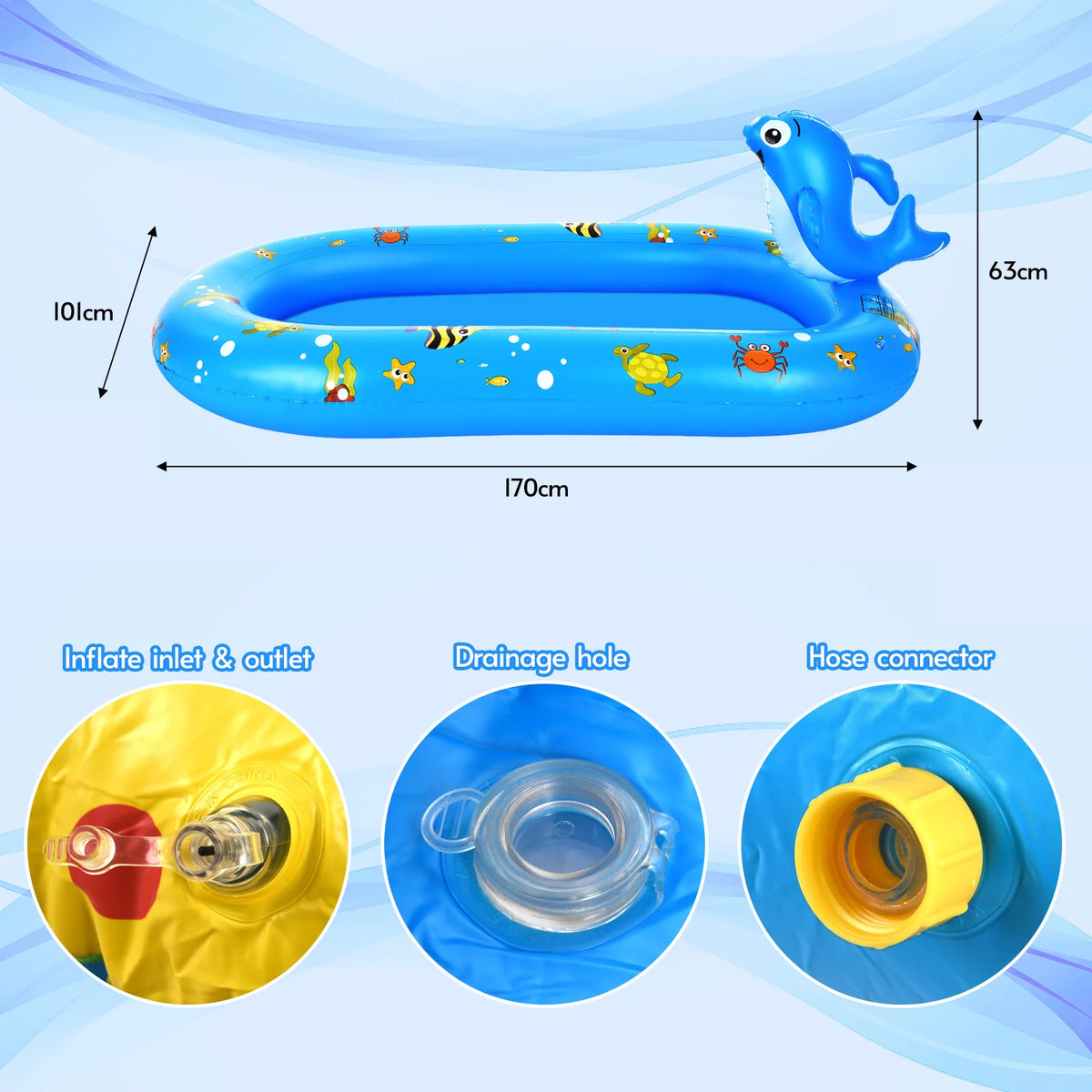 Inflatable Sprinkler Pool 67 * 40in D4214