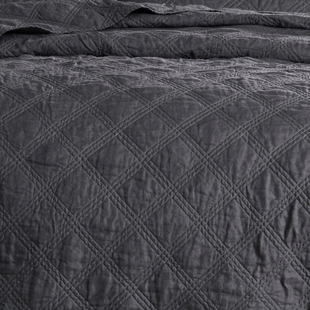 Charcoal Washed Linen Quilt King H5566