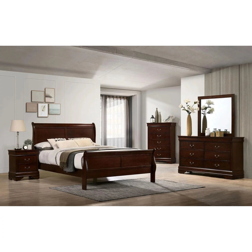 Cherry Sleigh Bed Queen Size Solid Wood C225771