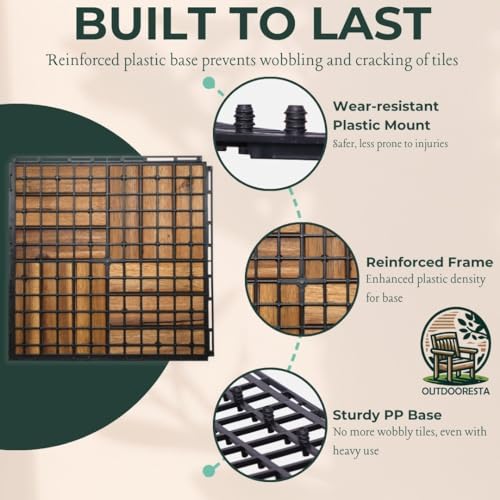 Acacia Wood Interlocking Deck Tile 10 Sq Ft 12x12" Outdoor Waterproof Patio Tiles K219391