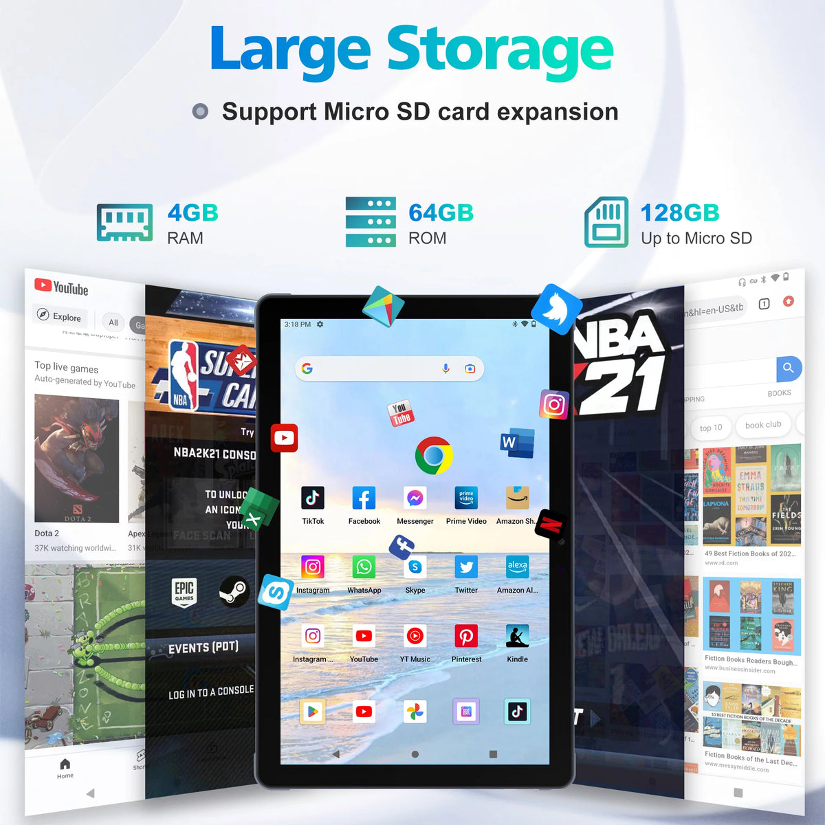 Android 12 Tablet 10.4 Inch with Case, 4GB RAM, 64GB Storage, Octa-Core, 6000mAh, Gray H624