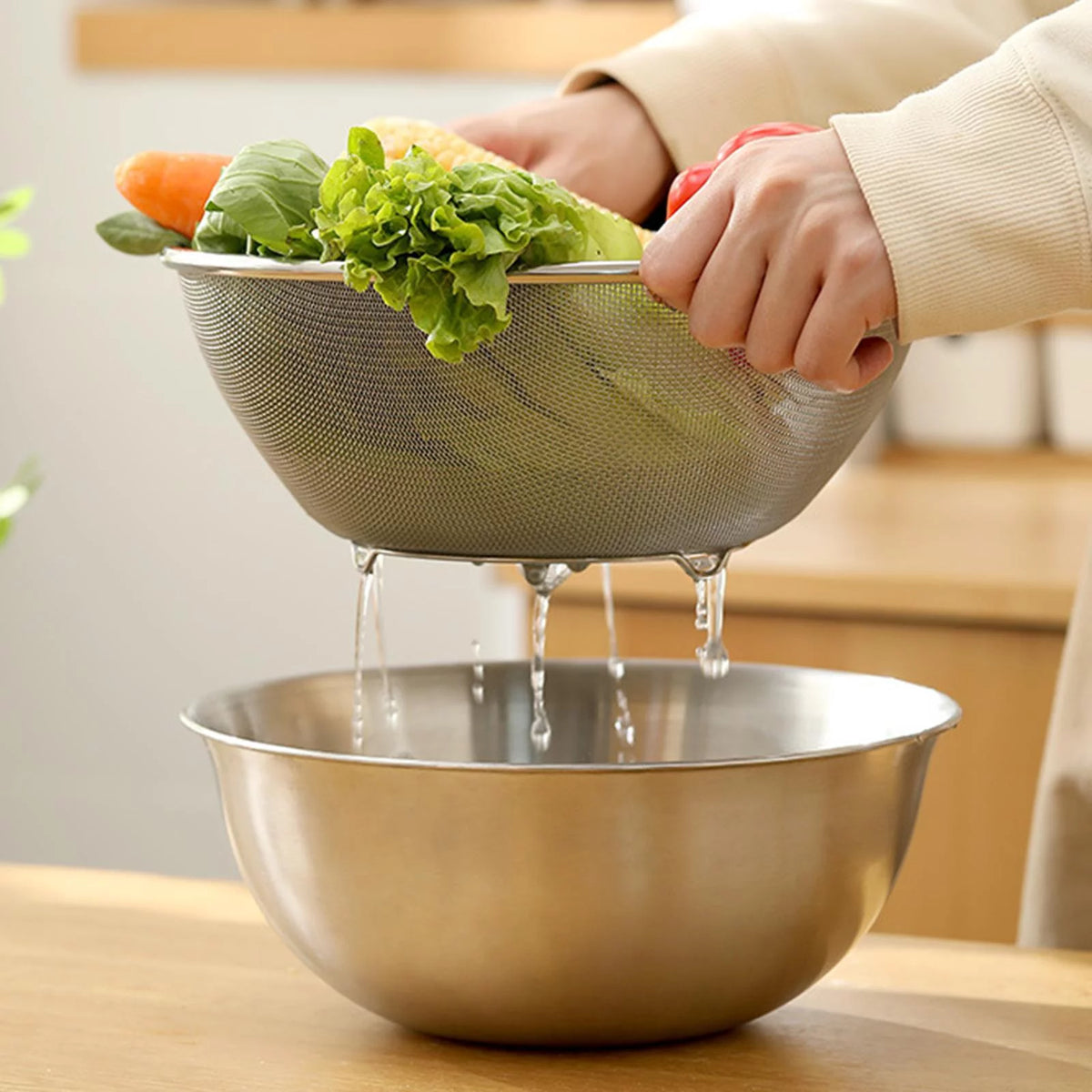 304 Stainless Steel Colander with Bowl Set of 2 J9138
