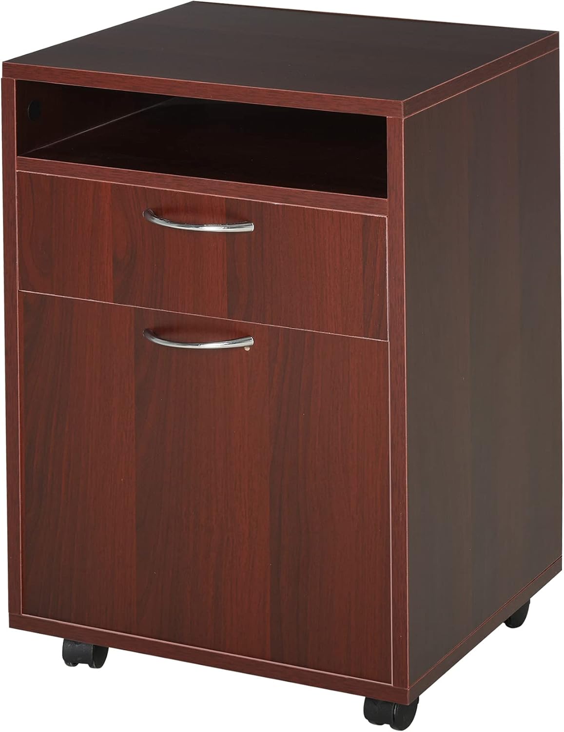 Brown Mobile File Cabinet with Lockable Drawer F762