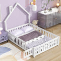 White Full Size House Platform Bed with Guardrails A4974