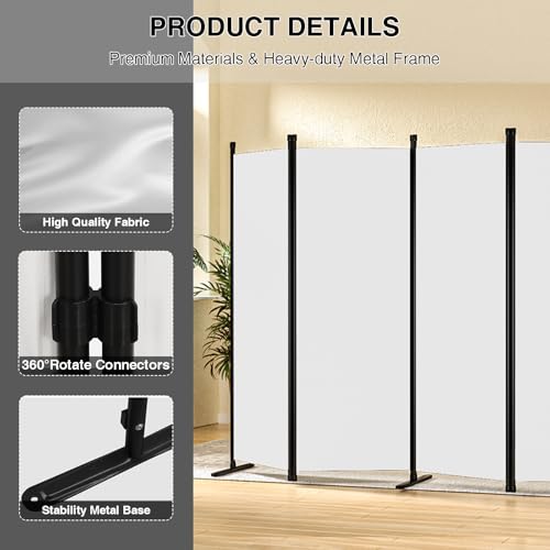 4-Panel White Privacy Screen with Support Foot V8577