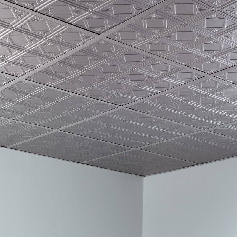 4 Decorative Vinyl Lay in Ceiling Tile in Argent Silver (5 Pack) Y638
