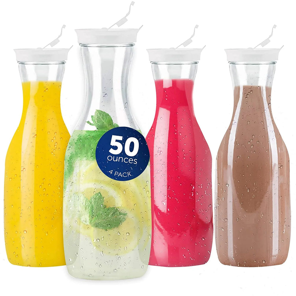 4 Large Water Carafes with Flip Top Lid, 50 oz Each, BPA Free Plastic Pitcher C545839