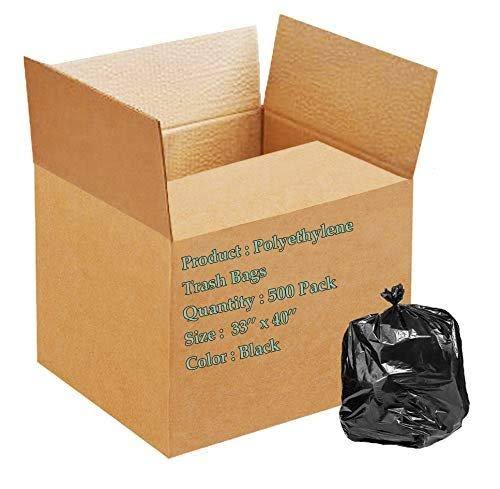 500 Pack Black Poly Heavy Duty Trash Bags 33 Gal V821