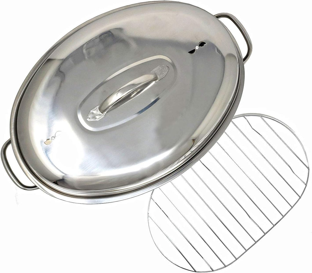 Stainless Steel Oval Roaster with Wire Rack and High Dome I515766