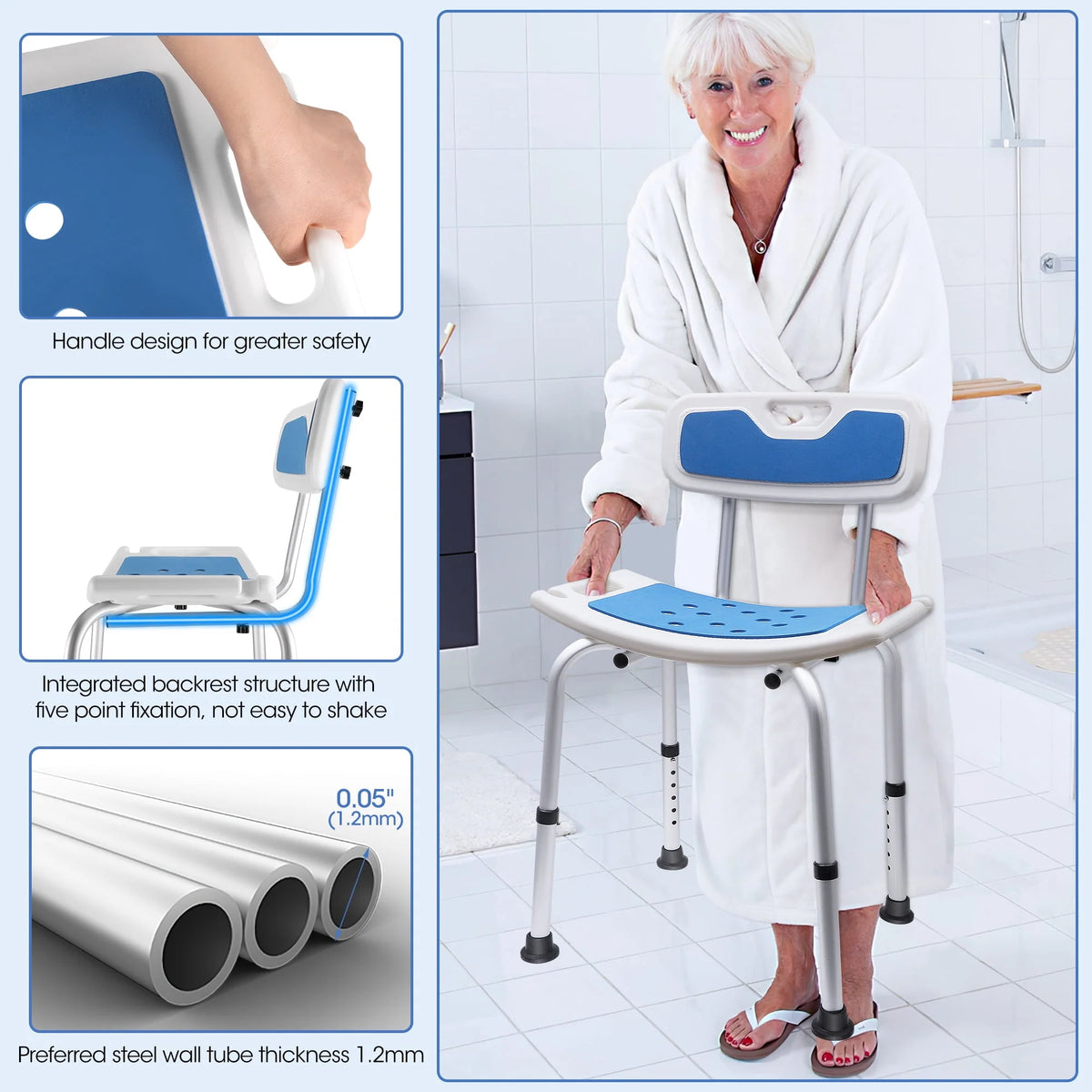 Bath and Shower Chair with Back and Padded Armrests, Height Adjustable Q10217