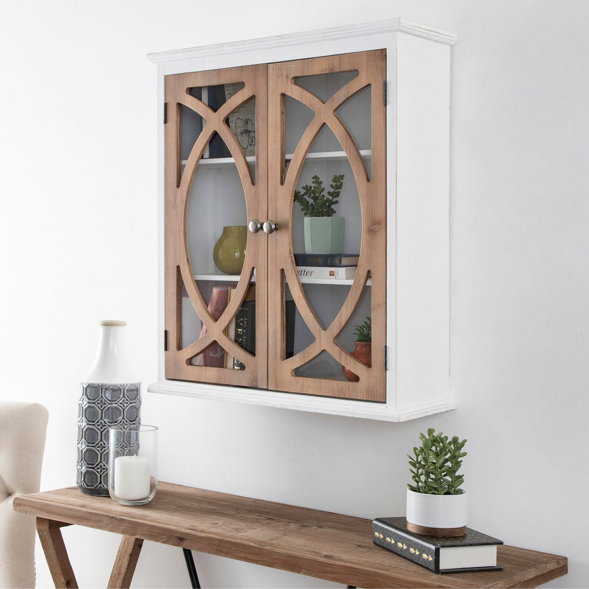 White Rustic Wood Cabinet, 24x8x28 Y423