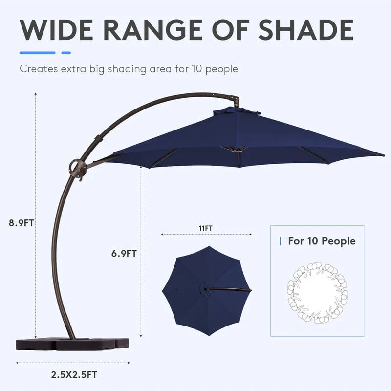 11ft Curvy Cantilever Offset Hanging Patio Umbrella with Base, Beige C21906