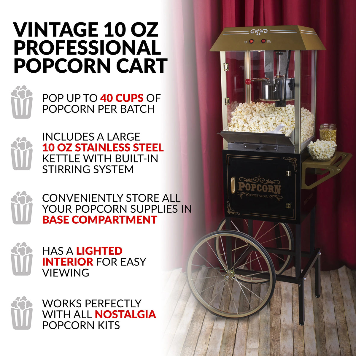 10-Ounce Popcorn Cart 59 Inches Tall Black C6103