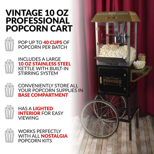 10-Ounce Popcorn Cart 59 Inches Tall Black C6103