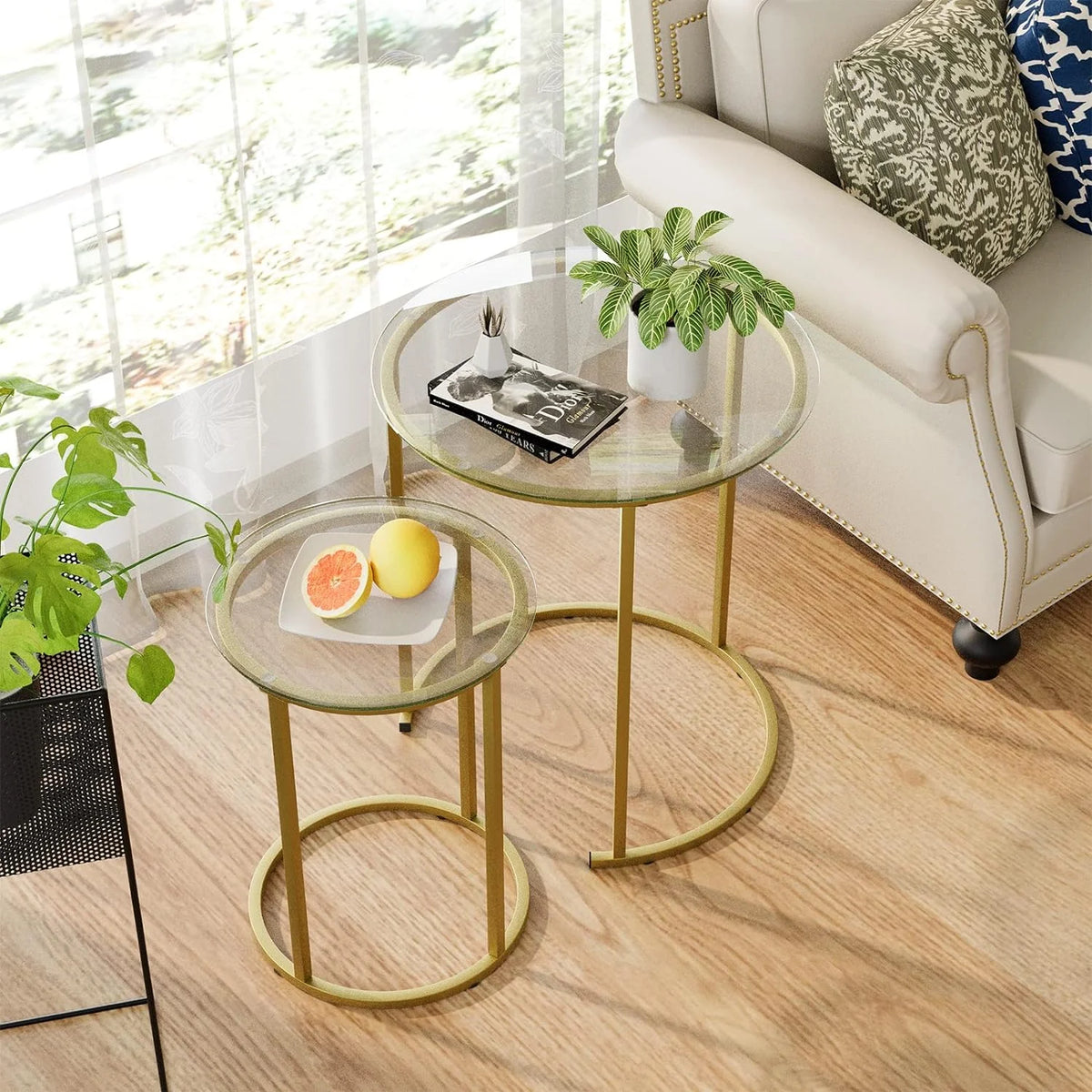 Black Tempered Glass Coffee Table Set of 2 Q727