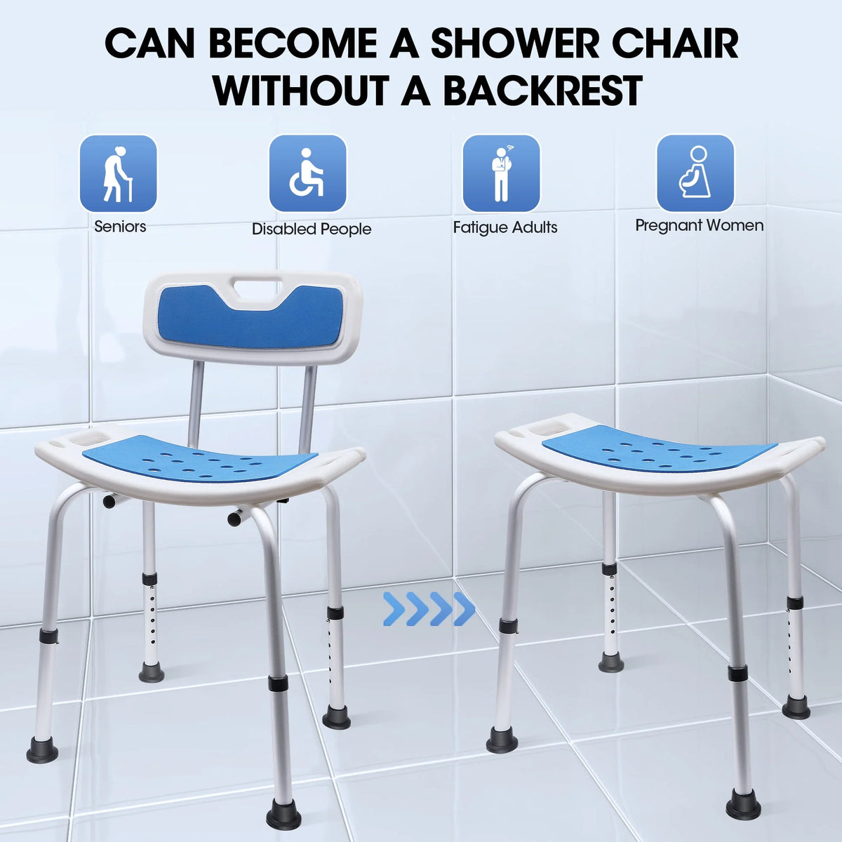 Bath and Shower Chair with Back and Padded Armrests, Height Adjustable Q10217