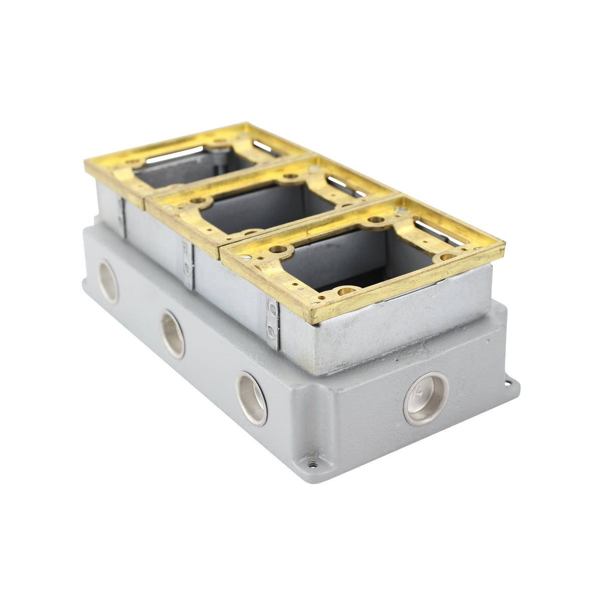 3 Gang Cast Iron Deep Floor Box Brass Trim Q5287