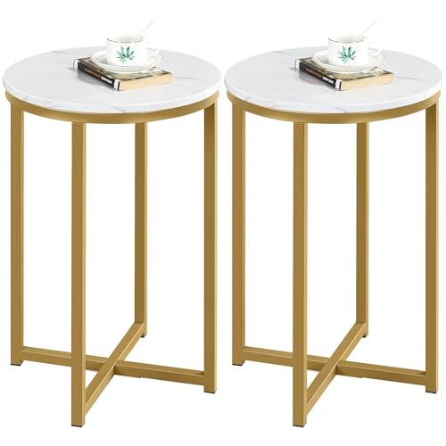 Black 16in Faux Marble Side Table with Metal Legs D57395
