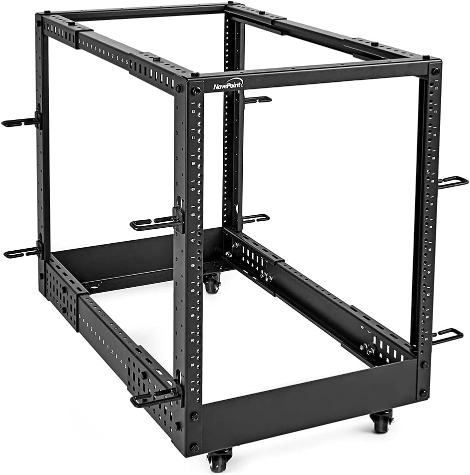 12U 4-Post Open Frame Server Rack, 19-Inch Adjustable Depth, Black C862112