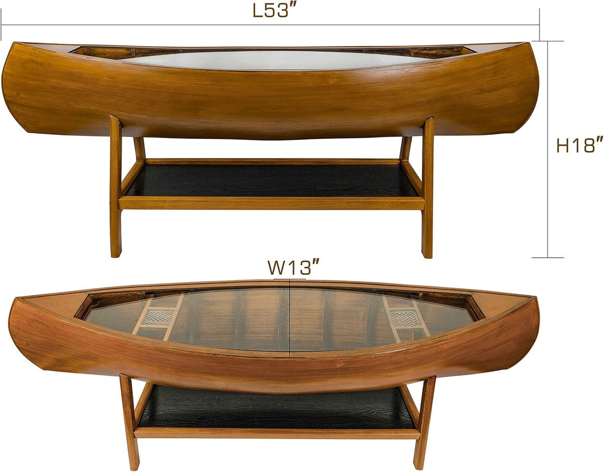 Walnut Antique Finish Oval Glass Coffee Table O83548