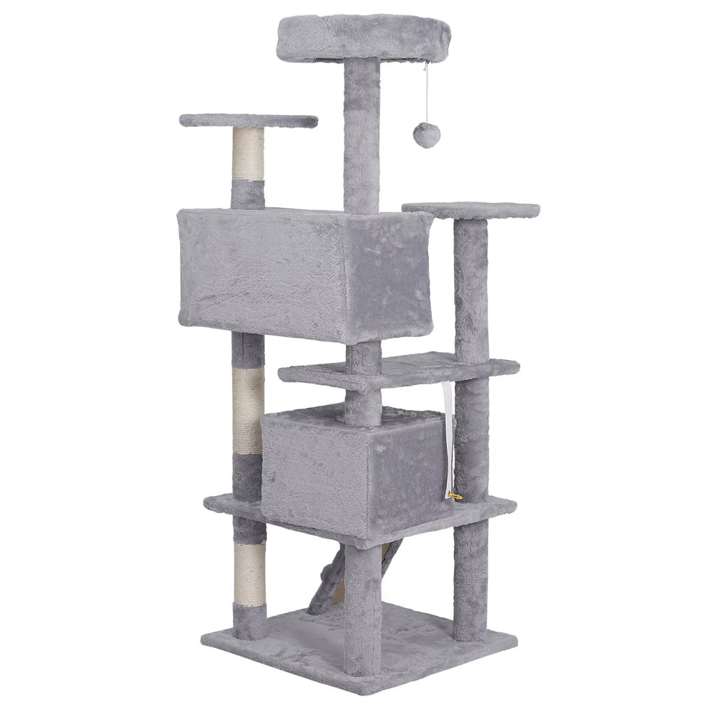 55-in Light Gray Cat Tree & Scratching Post Tower E677