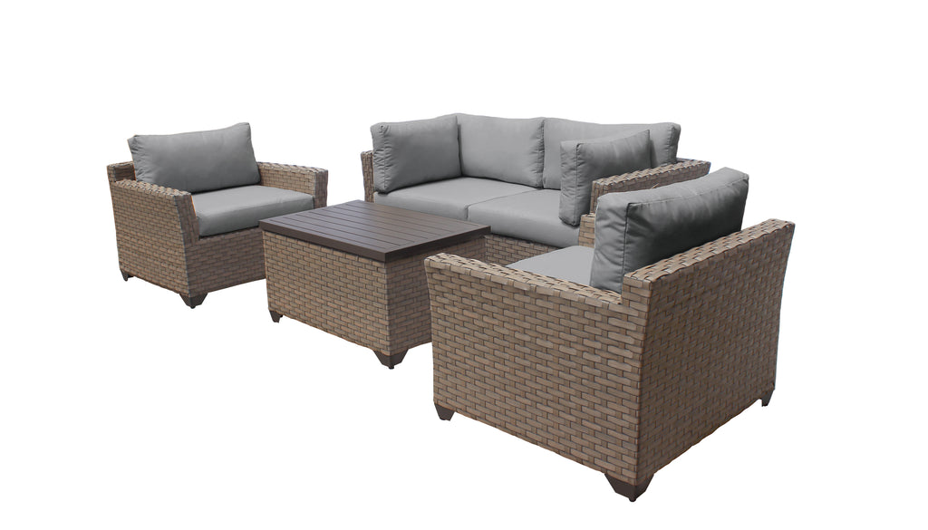 5 Piece Wicker Patio Conversation Set with Club Chair and Cushion Covers W51963
