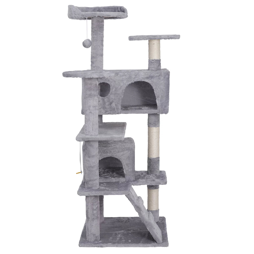 55-in Light Gray Cat Tree & Scratching Post Tower E677