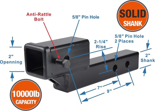 2-inch Receiver Trailer Hitch Extension Riser with Anti-Rattle Bolt Pack of 2 R614